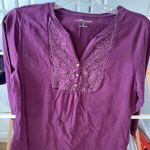 croft and barrow stretch 3/4 length sleeve purple shirt womens large